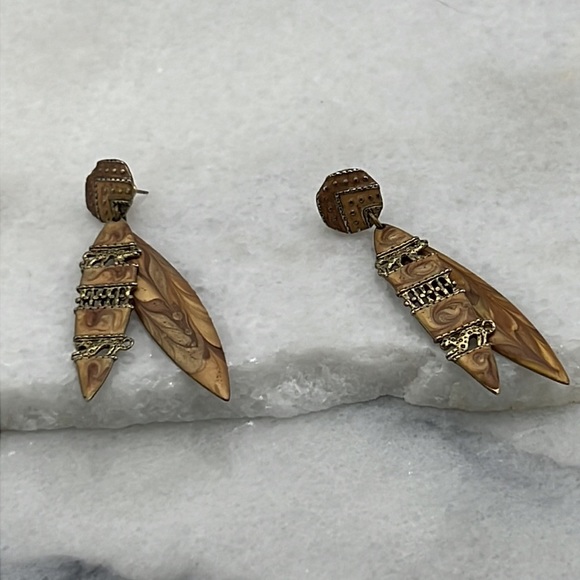 ✔️Bronze & Gold Painted and Tiger Detailed Exquisite Hanging Earrings - Picture 7 of 9